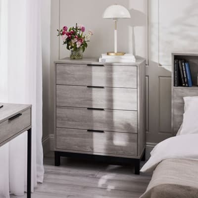 Bali Grey Oak 4 Drawer Wooden Chest