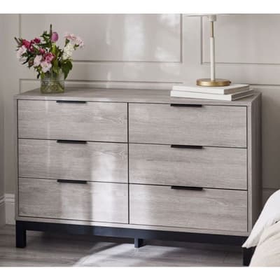 Bali Grey Oak 6 Drawer Wide Wooden Chest