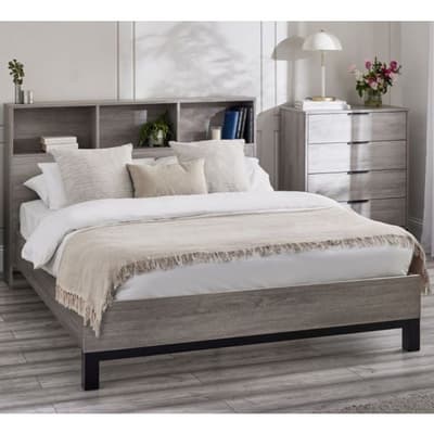 Bali Grey Oak Wooden Bookcase Storage Bed