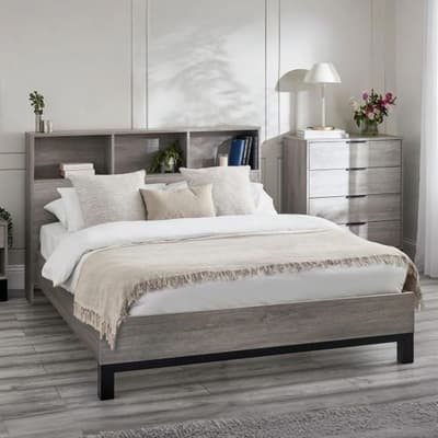 Bali Grey Oak Wooden Bookcase Storage Bed