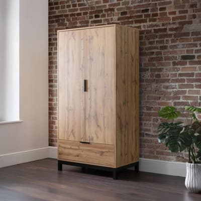 Bali Oak 2 Door 1 Drawer Wooden Combination Wardrobe