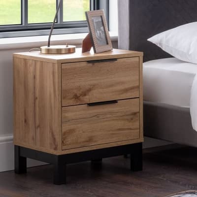 Bali Oak 2 Drawer Wooden Bedside Table