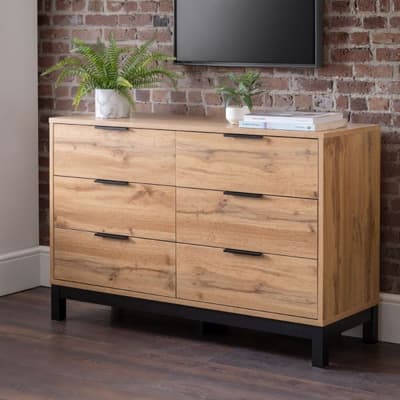 Bali Oak 6 Drawer Wooden Wide Chest