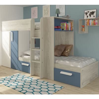Barca Blue and Oak Wooden Bunk Bed