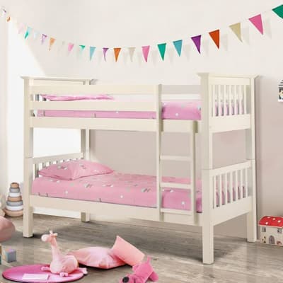 Barcelona Stone White Finish Solid Pine Wooden Bunk Bed