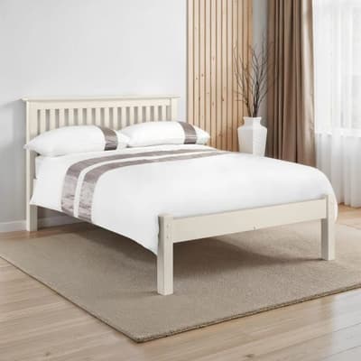 Barcelona Low Foot End Stone White Finish Solid Pine Wooden Bed