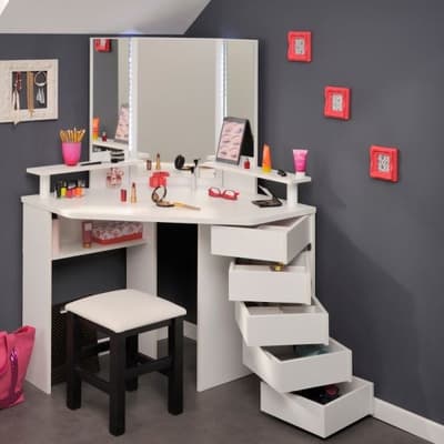 Beauty Bar Corner Dressing Table White