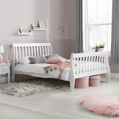 Belford White Wooden Sleigh Bed