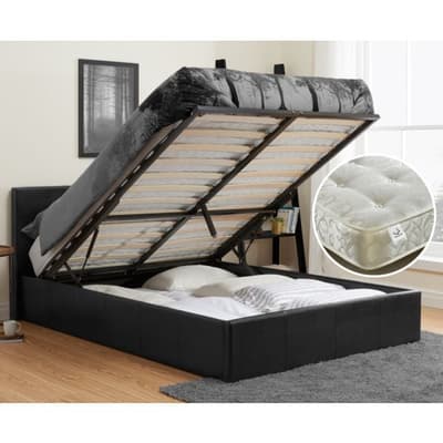 Berlin Black Leather Ottoman Bed with Gold Tufted Mattress Included Berlin Black Leather Ottoman Bed with Gold Tufted Mattress Included