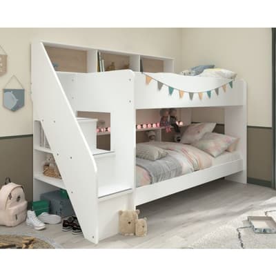 Bibliobed White and Oak Staircase Bunk Bed