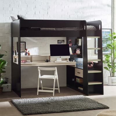 Blaze Black and Pale Wood Wooden Storage Gaming High Sleeper