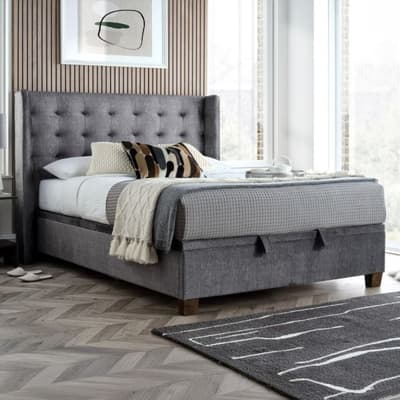 Brunton Dark Grey Velvet Winged Ottoman Bed