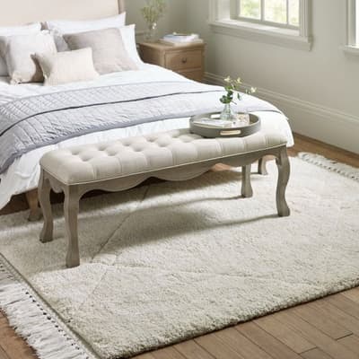 Camille Oatmeal Fabric and Wood Bench