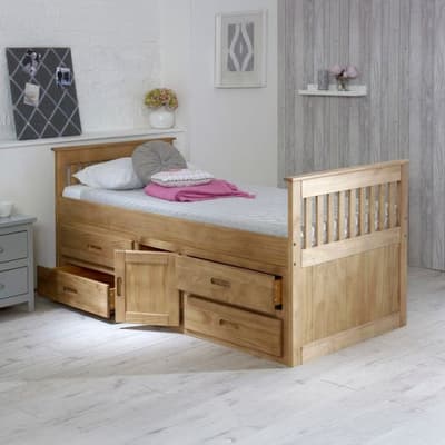 Captains Waxed Pine Wooden Storage Bed