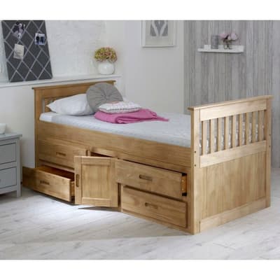 Captains Waxed Pine Wooden Storage Bed