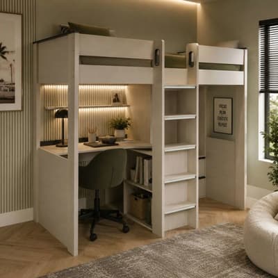 Celeste Off-White Wooden Storage High Sleeper Bed