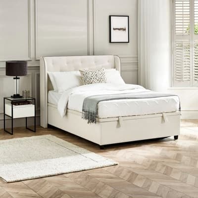 Celeste White and Grey Fabric Winged Ottoman Storage Bed Celeste White and Grey Fabric Winged Ottoman Storage Bed