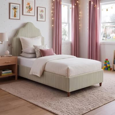 Chelsea Single Natural Striped Fabric Ottoman Storage Bed