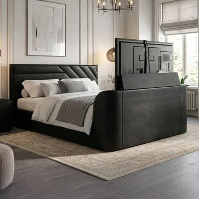 Chicago Black Leather Ottoman Storage TV Bed