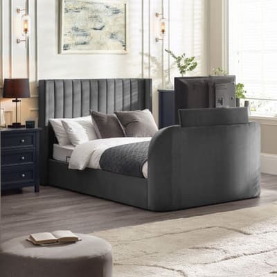Clara Dark Grey Velvet Ottoman TV Bed Clara Dark Grey Velvet Ottoman TV Bed
