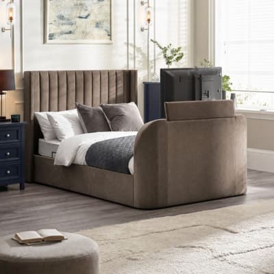 Clara Deep Taupe Brown Velvet Ottoman TV Bed
