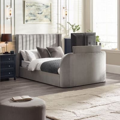 Clara Light Grey Velvet Ottoman TV Bed Clara Light Grey Velvet Ottoman TV Bed