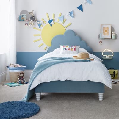 Cloud Blue Velvet Kids Bed