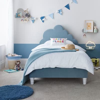 Cloud Blue Velvet Kids Bed
