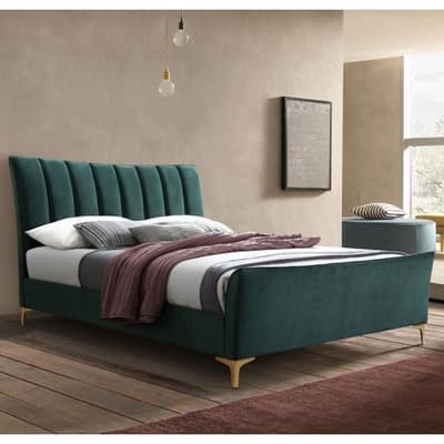 Clover Green Velvet Fabric Bed