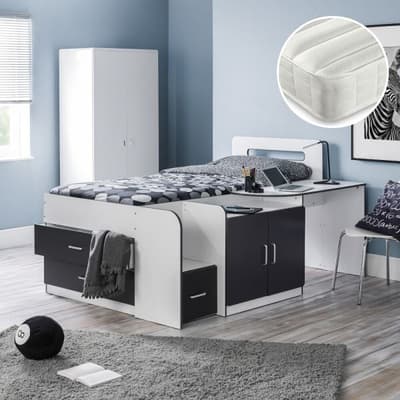 Cookie Grey and White Mid Sleeper Bed with Ethan Mattress Included