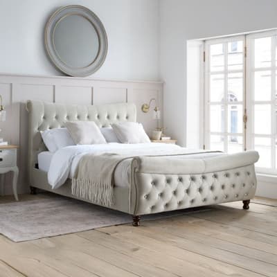 Copenhagen Warm Stone Fabric Scroll Sleigh Bed Copenhagen Warm Stone Fabric Scroll Sleigh Bed