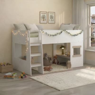 Cottage White and Oak Wooden Mid Sleeper Bed