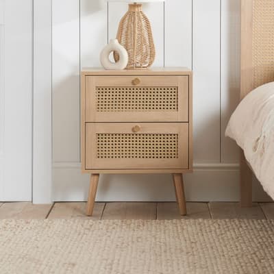 Croxley Oak Rattan 2 Drawer Bedside Table
