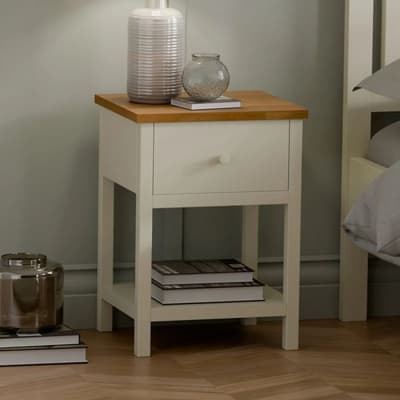 Coxmoor Ivory and Oak 1 Drawer Wooden Bedside Table
