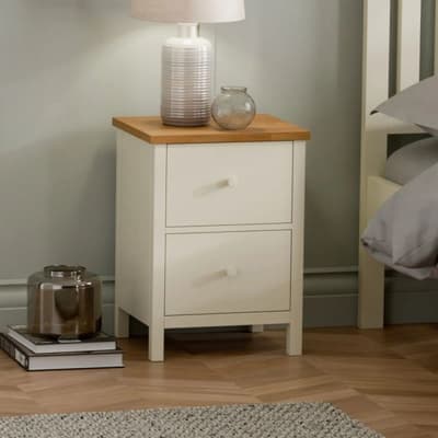 Coxmoor Ivory and Oak 2 Drawer Wooden Bedside Table