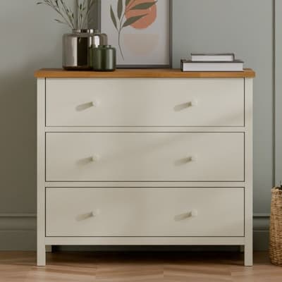 Coxmoor Ivory and Oak 3 Drawer Wooden Chest of Drawers