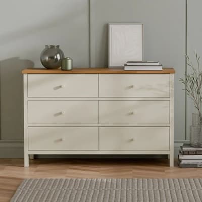 Coxmoor Ivory and Oak 6 Drawer Wooden Chest of Drawers