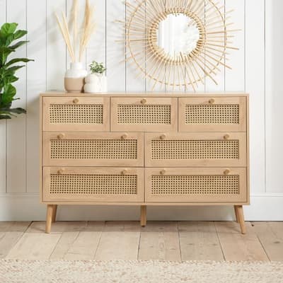 Croxley Oak Rattan 7 Drawer Chest