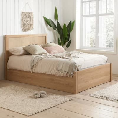 Croxley Oak Wooden Rattan Ottoman Storage Bed