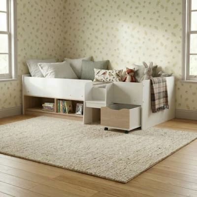 Cubes White and Oak Wooden Storage Cabin Bed