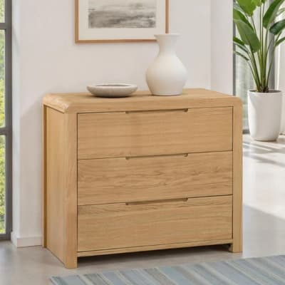 Curve Oak 3 Drawer Wooden Chest