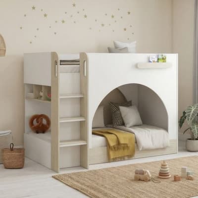 Curve White and Oak Wooden Storage Bunk Bed