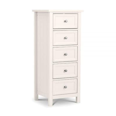 Maine White 5 Drawer Wooden Tall Chest