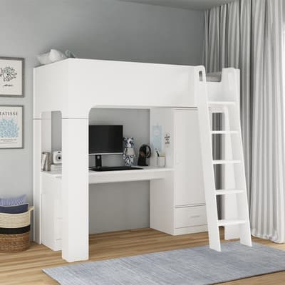 Eden White Wooden Storage High Sleeper Bed