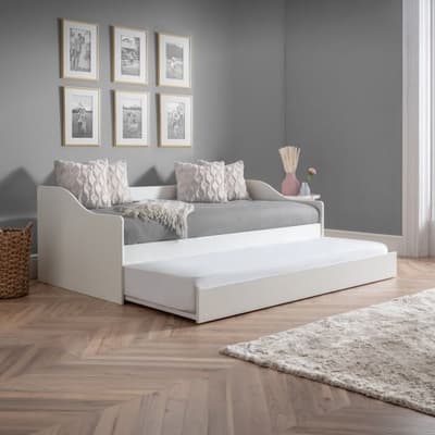 Elba White Wooden Day Bed with Guest Bed Trundle Frame