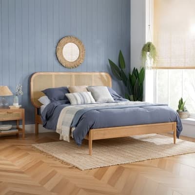 Elina Oak Rattan Wooden Bed