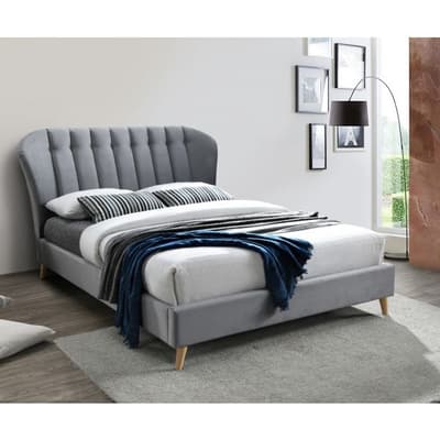 Elm Grey Velvet Fabric Bed