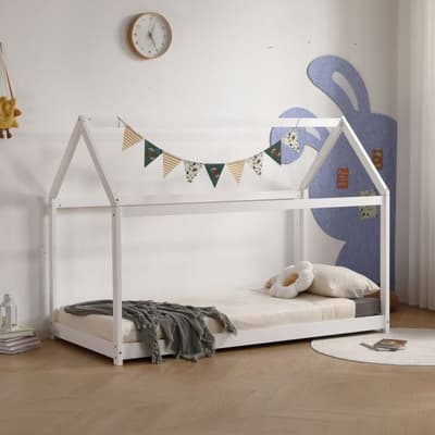 Ely White Wooden House Bed