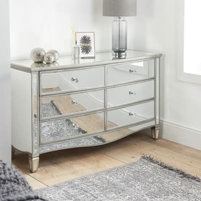 Elysee Mirrored 6 Drawer Wide Chest