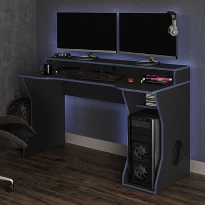 Enzo Black and Blue Wooden Gaming Desk